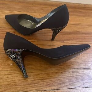 Vintage Casadei Embellished Black Heel Rhinestone Beaded Made in Italy Women 6.5